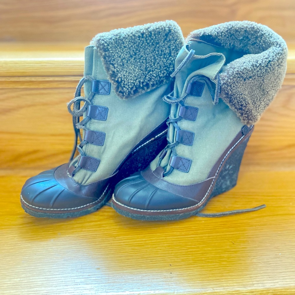 Tory Burch Lamb Fur Wedge Booties